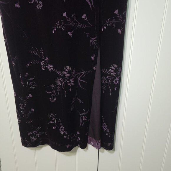 Vtg Y2k Whimsigoth Metallic Floral Velvet Halter Maxi Dress Plum CDC 8 - Picture 6 of 16